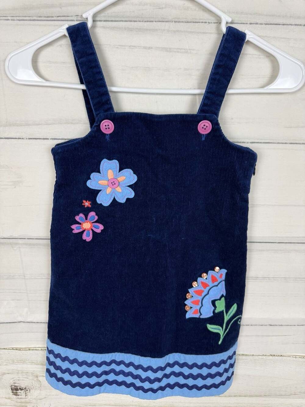 Girls Hartstrings New Sz 4 Embellished Navy Cordroy Jumper Dress